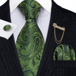 Auksinis segės segtukas su kaklarai&scaron;čiu vyrams Green Paisley žakardo &scaron;ilko kaklarai&scaron;tis Hanky ​​rankogalių sąsagos vestuvių pasimatymams rinkinys 5165