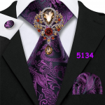 Violetiniai kaklarai&scaron;čiai su sagė Hanky ​​rankogalių segtuku vyrams Paisley Plaid &scaron;ilko kaklarai&scaron;tis žakardo austas vestuvinis rinkinys N-5134