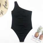 Seksualūs juodi briaunoti ant peties Monokini moteri&scaron;ki maudymosi kostiumėliai i&scaron; vientiso maudymosi kostiumėlis, moteri&scaron;kas maudymosi kostiumėlis. S juoda