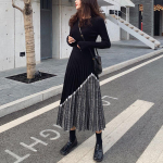 &bdquo;Houndstooth&ldquo; megzti sijonai moteri&scaron;ki dideli &bdquo;midi&ldquo; sijonai Vintage auk&scaron;tu juosmeniu Eleganti&scaron;kas, eleganti&scaron;kas biuro moteri&scaron;kas žiemos juodas klostuotas sijonas S juoda