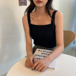 Moterys Pavasaris Vasara Apynasris Kaklas Be rankovių Vienspalvis Ledinis &Scaron;ilkas Megztas Kamiolinis apkarpytas vir&scaron;us OneSize juoda