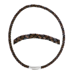 Les Tr&eacute;sors De Lily [R5094] - Cordon tress&eacute; acier cuir 'Giorgio' marron argent&eacute; - 45 cm 6 mm