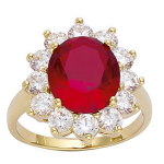 Bague Plaqu&eacute; Or 'Victorina' rubis blanc argent&eacute; (rhodi&eacute;) - 20x18 mm