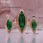 PATAYA Rožinio aukso spalvos žalia dirbtinio cirkonio arklio akių formos auskarų žiedų derinio rinkinys 9