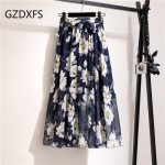 DX - Nauja Bohemian Chiffon Pusilgė suknelė pavasariui ir vasarai Vidutinio ilgio auk&scaron;tu juosmeniu Fairy Gėlėtas didelis sijonas paplūdimio sijonas One size