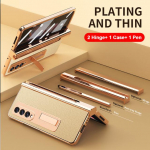 2 vnt. lankstas su ra&scaron;ikliu, skirtas Samsung Galaxy Z Fold 3 2 5g dėklas su jutiklinio ra&scaron;iklio lizdu priekinis ekranas, stiklinis stovo laikiklis, odinis dangtelis For Galaxy Z Fold 3 žalia