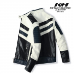 Vyri&scaron;kas odinis motociklininko &scaron;varkas su stovimu apykakle, motociklininko lenktynių kostiumas, spalvotas patchwork PU dirbtinės odos &scaron;varkas, madingo prekės ženklo &scaron;varkas M mėlyna