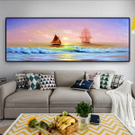 Burlaivis jūroje Sailboat Wave Aliejinė tapyba ant drobės Plakatai ir spaudiniai Cuadros sienų meno paveikslėliai gyvenamajam kambariui 20X40C