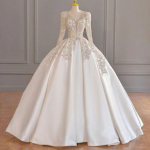 Satino vestuvinė suknelė Pagrindinė vestuvinė suknelė Auk&scaron;čiausios kokybės prancūzi&scaron;ka ilgomis rankovėmis, mažomis uodegomis, sunkios retro spalvos itin plona tinklelio suknelė L