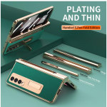 Padengtas odinis dėklas, skirtas Samsung Galaxy Z Fold 6 4 3 2 5 360 Visi&scaron;kai apsaugotas grūdinto stiklo atramos telefono dangtelis For Samsung Fold 5 žalia