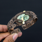 Indi&scaron;kas samaninis agatas brangakmenis papuo&scaron;alai gryno vario viela apvyniotas rankų darbo rankogalis/apyrankė žalia