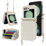 Crossbody rie&scaron;o dirželio odinis telefono dėklas, skirtas Samsung Galaxy Z Flip 5 4 3 Flip5 Flip4 Flip3 5G užtrauktuku piniginės kortelės laikiklio dangtelis Galaxy Z Flip5 balta