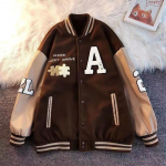 Vintažinė beisbolo striukė Moteri&scaron;ka Siuvinėjimas Negabaritinis Korėjos mados Varsity Striukės College Bomber Button Paltai Esteti&scaron;ki XL ruda