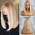 HAIRCUBE Bob Žmogaus Plaukų Perukai Ombre &Scaron;viesiai Blonde Pixie I&scaron;kirpti Nėriniuoti Priekiniai Perukai Moterims &Scaron;oniniai Tiesūs Skaidrūs Nėriniai Perukas