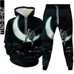 Vyri&scaron;ki drabužiai Kostiumas Astronautas Harajuku Galaktika Planetos Mėnulis 3D Spausdinimo Sportinio Kostiumo Rinkinys Moteri&scaron;ki Gobtuvai+Kelnės Oversized Pavasaris Ruduo 5XL white