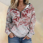 Moterų mados spauda ilgomis rankovėmis laisvas gobtuvas su pusiau užtrauktuku su ki&scaron;enėmis XL rožinė