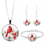 3 vnt / rinkinys Cardinal Bird Glass Cabochon pakabukas Moteri&scaron;ki karoliai apyrankės auskarai