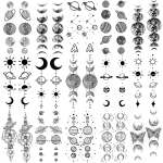15 lapų netikros kosmoso planetos grandinės laikinos tatuiruotės moterims, vyrų ranka, juodos mėnulio saulės žvaigždės tatuiruotė Mažos visatos tatuiruotės lipdukas