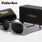 PolarAce Unisex madingi metaliniai akiniai kvadratiniai nuo akinimo, dvigubo spindulio veidrodiniai poliarizuoti akiniai nuo saulės, UV400 juoda/pilka