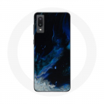 Coque pour Samsung Galaxy A02 Nuages de fum&eacute;e multicolore de bleu gris et noir sur fond noir