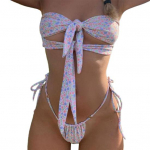 2 vnt. / rinkinys, suskirstytas bikinis su gėlių ra&scaron;tais seksualus žemo kirpimo plonas maudymosi kostiumėlis, plaukimas S rožinė