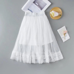 Mergaičių sijonas nėriniai tinklelis liekninantis juodas klostuotas sijonas ilgas sijonas su pomponais 100 balta