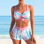 Moteri&scaron;kas maudymosi kostiumėlis su pečių juostele Graffiti Pink Leaves Print Bikini Tankini maudymosi kostiumėlis S