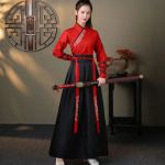 Kini&scaron;ka Hanfu suknelė Moteri&scaron;ki drabužiai Vintažiniai etninio stiliaus madingi drabužiai Eleganti&scaron;ki gatvės drabužiai Laisvalaikio kinų tradicinė suknelė XS raudona juoda spalva