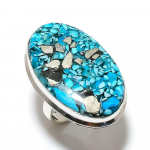 Natural Copper Blue Turquoise Gemstone 925 Sterling Silver Ring Size 8.5 t3c58
