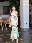 MODIQUE Vasaros Moterų Eleganti&scaron;kas gėlių ra&scaron;tas laisvalaikio paplūdimio marlė be nugaros L žalia