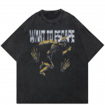 Streetwear Skeleton Graphic Unisex Mar&scaron;kinėliai Medvilniniai Skalbti Juodi Mar&scaron;kinėliai Unisex Vir&scaron;ūnės Vasariniai Trumpomis Rankovėmis Mar&scaron;kinėliai S juoda