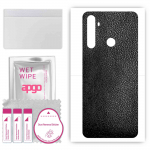 apgo Protective Skin Sticker for the back compatible with Realme 5s, Wrap Film, Foil, Vinyl - Pattern Black Leather