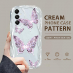 Mielas animacinio ra&scaron;to kreminės tekstūros korpusas, banguotas kra&scaron;tas, mink&scaron;tas silikoninis dangtelis, skirtas Samsung Samsung A02 balta
