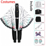 Ysir Anime Demon Slayer Kimetsu No Yaiba Kochou Shinobu Cosplay Kostiumas Perukų Rinkinys Kimono Uniforma Helovino Anime Kostiumai Suaugusiems Vaikams S balta