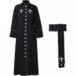 Katalikų bažnyčios dvasininko kunigo kostiumas, moterų pastoriaus chalatas, romėni&scaron;ka sutana su apykakle ir diržu XL juoda