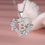 AZ pradinės raidės &scaron;irdies pakabukas karoliai moterims Eleganti&scaron;kas cirkonio rožinio aukso spalvos gėlių abėcėlė &Scaron;irdies pakabukas grandinėlė Choker papuo&scaron;alai B