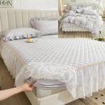 Vienspalvis languotas nėriniais siuvinėtas lovos sijonas sustorintas dygsniuotas dulkėms atsparus lovos užvalkalas pagalvės užvalkalas, plaunamas neslystantis paklodės patalynė 150X200cm bed skirt