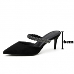 Seksualūs stiletto slingback auk&scaron;takulniai &scaron;lepetės moterims vasarai mados mulai &scaron;lepetės kalnų kri&scaron;tolai flock juodi auk&scaron;takulniai sandalai batai 33