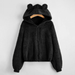 Moteri&scaron;kas vilnos megztinis ilgomis rankovėmis, &scaron;iltas me&scaron;kos formos užtrauktukas su gobtuvu L juoda