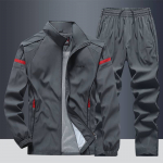 Įprasti vėjui atsparūs bėgimo rinkiniai Sportinė apranga Vyri&scaron;ka bėgimo sportinė striukė + kelnės, džemperis, didelio dydžio, kvėpuojantys treniruočių drabužiai 5XL tamsiai pilka spalva