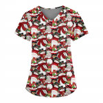 Moteri&scaron;ki madingi darbo drabužiai V formos i&scaron;kirpte trumpomis rankovėmis su ki&scaron;enėmis, kalėdiniai spaudiniai S turkis