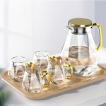 Rinkinys: Geometrinis stiklinis ąsotis ir stiklinės taurės 1800ml/60.87oz Gėrimų ąsotis ir 4 vnt. 350ml/11.84oz Vandens puodeliai Atsparus kar&scaron;čiui Arbatos rinkinys Namų dekoras Kambario dekoras