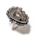 Natural Black Rutile Gemstone Handmade 925 Sterling Silver Ring Size 6 i0n54