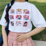 Vasaros Sailor Moon Mada Didelio Dydžio Laisva Miela Rožinė Apvalia I&scaron;kirpte Trumpomis Rankovėmis Harajuku Moterims S balta