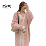 Moterų rudens žiemos ilgas megztinis megztinis Twist tekstūros ilgomis rankovėmis vienspalvis atviras priekis mezgimo paltas pastorintas vir&scaron;utiniai drabužiai