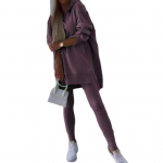 2 vnt./komplektas Moteri&scaron;kas vir&scaron;utinių kelnių komplektas su gobtuvu ilgomis rankovėmis, skeltuku. M violetinė