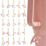 &bdquo;Letter Charm&ldquo; priedai 1 vnt. Mielas pradinis raktų pakabuko rankenos žavesys, skirtas puodeliui moterims, mergaitėms E rožinė