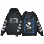 Anime Jujutsu Kaisen Satoru Gojo &Scaron;aunus Grafinis Spaudas Su Gaubtu Vyrams Moterims Plauti Medvilniniai Džemperiai Kasdienis Laisvas Džemperis 4XL