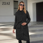 ZIAI New Autumn Winter Women's Jacket Long Warm Padded Quilted Coat Hood Belt Solid Loose Padded Parka Women Clothing ZM-20596