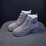 Žieminiai Naujos Korėjos leidimo Velvetiniai Martens stiliaus batai studentėms &Scaron;ilti medvilniniai batai Gatvės fotografija 40 pilka spalva